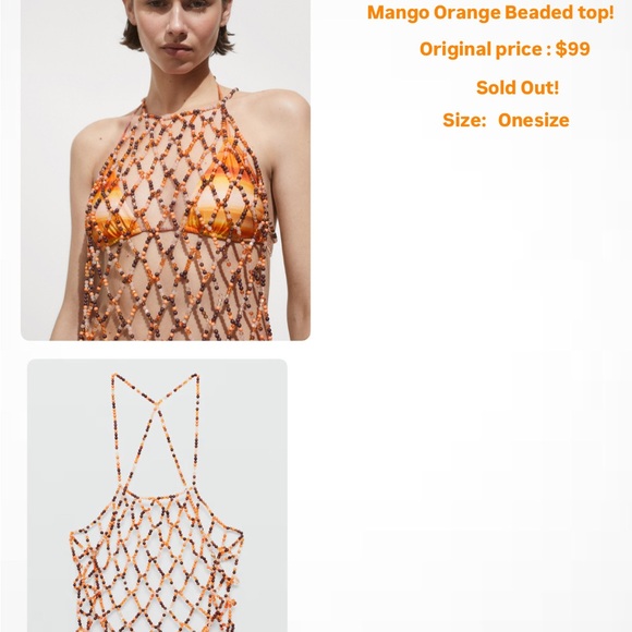 Mango Orange Beaded Halter Top - Picture 1 of 1